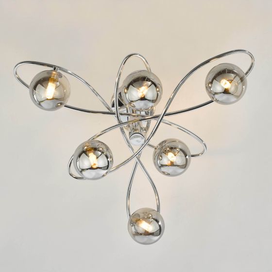 Där Lighting Lysandra 6 Light Semi-Flush Polished Chrome And Smoked Glass
