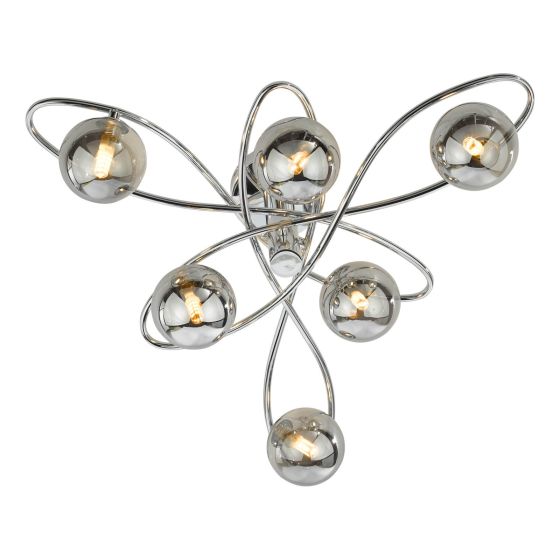 där lighting Lysandra 6 Light Semi-Flush Polished Chrome and Smoked Glass