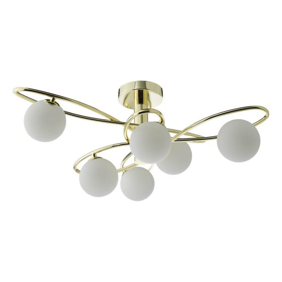 Där Lighting Lysandra 6 Light Semi-Flush Polished Gold And Opal Glass