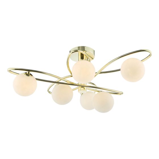 Där Lighting Lysandra 6 Light Semi-Flush Polished Gold And Opal Glass