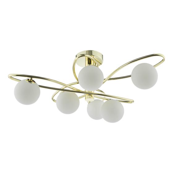 Där Lighting Lysandra 6 Light Semi-Flush Polished Gold And Opal Glass