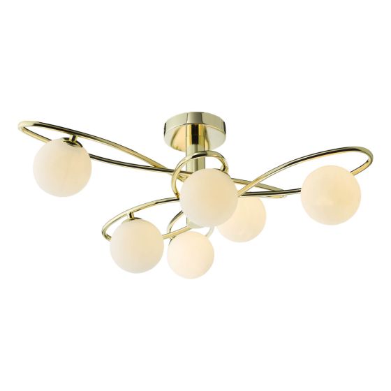 där lighting Lysandra 6 Light Semi-Flush Polished Gold and Opal Glass