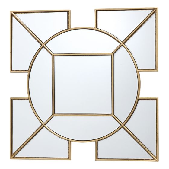 där lighting Lyshia Square Mirror With Gold Foil Detail 60cm