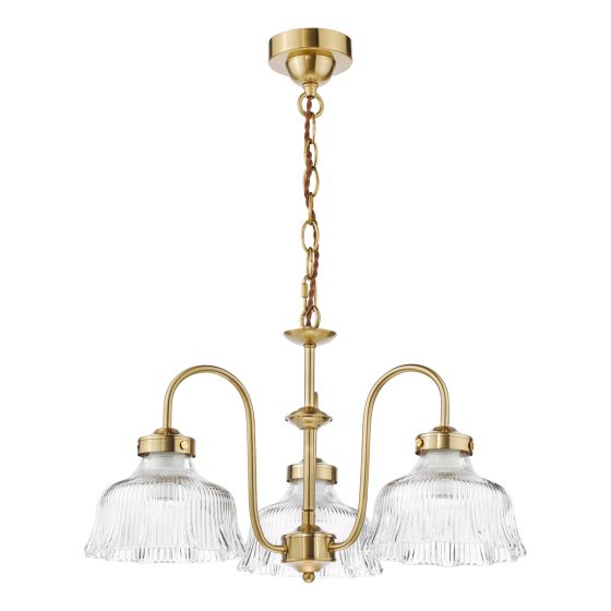 Där Lighting Maude 3 Light Armed Pendant Natural Brass And Ribbed Glass