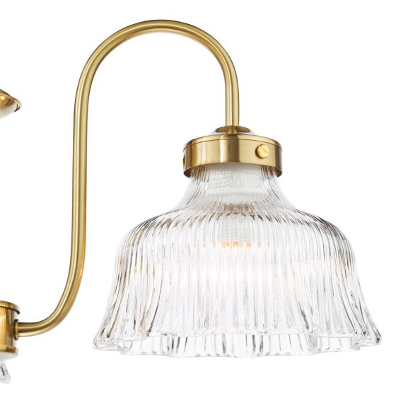 Där Lighting Maude 3 Light Armed Pendant Natural Brass And Ribbed Glass