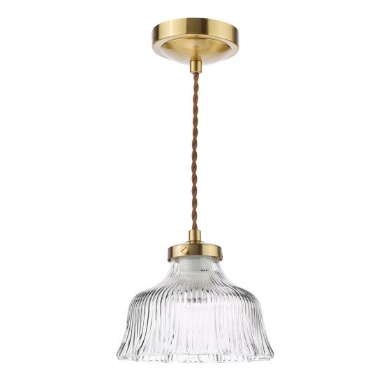 Där Lighting Maude Pendant Natural Brass And Ribbed Glass