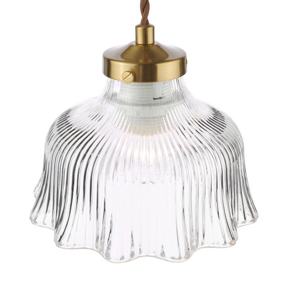 Där Lighting Maude Pendant Natural Brass And Ribbed Glass