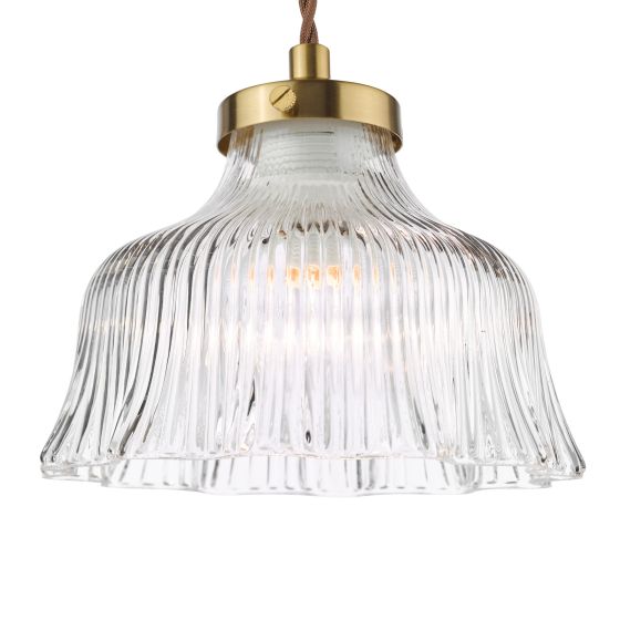 Där Lighting Maude Pendant Natural Brass And Ribbed Glass
