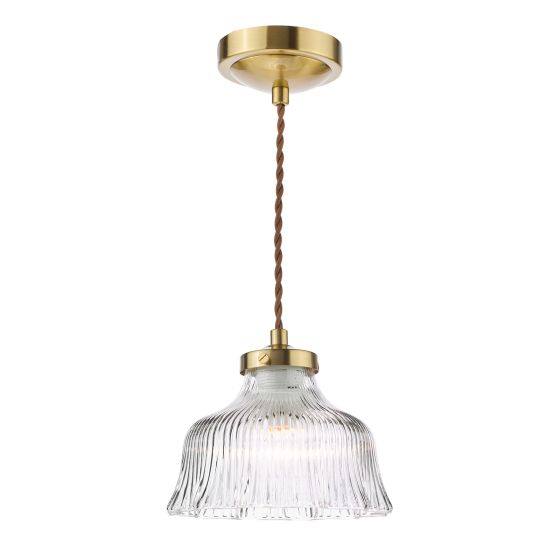 där lighting Maude Pendant Natural Brass and Ribbed Glass