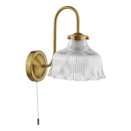 Där Lighting Maude Wall Light Natural Brass And Ribbed Glass
