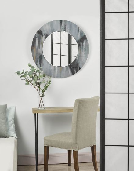 Där Lighting Mehera Round Mirror Grey Marble Print 80cm