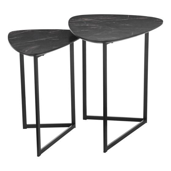 Där Lighting Mibello Nested Tables Dark Marble Effect And Matt Black