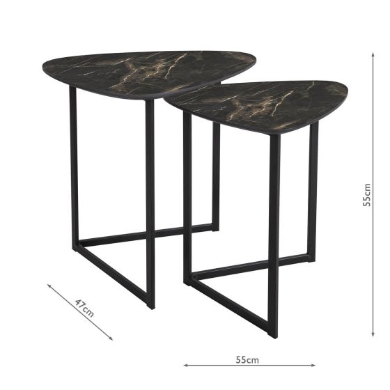 Där Lighting Mibello Nested Tables Dark Marble Effect And Matt Black