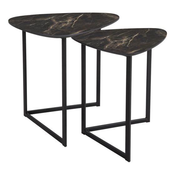 där lighting Mibello Nested Tables Dark Marble Effect and Matt Black