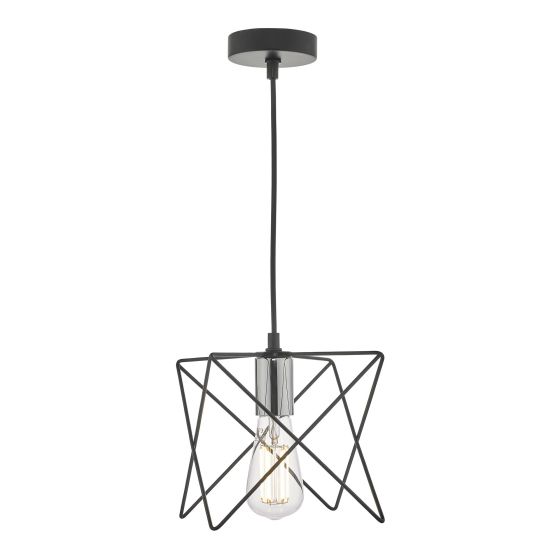 där lighting Midi 1 Light Pendant Black and Polished Chrome