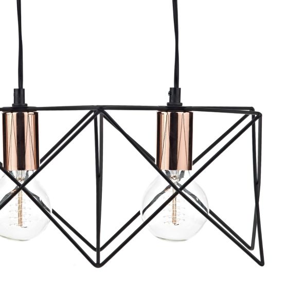 Där Lighting Midi 3 Light Bar Pendant Black & Bright Copper Detail
