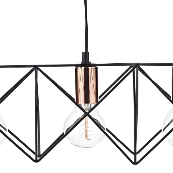 Där Lighting Midi 3 Light Bar Pendant Black & Bright Copper Detail