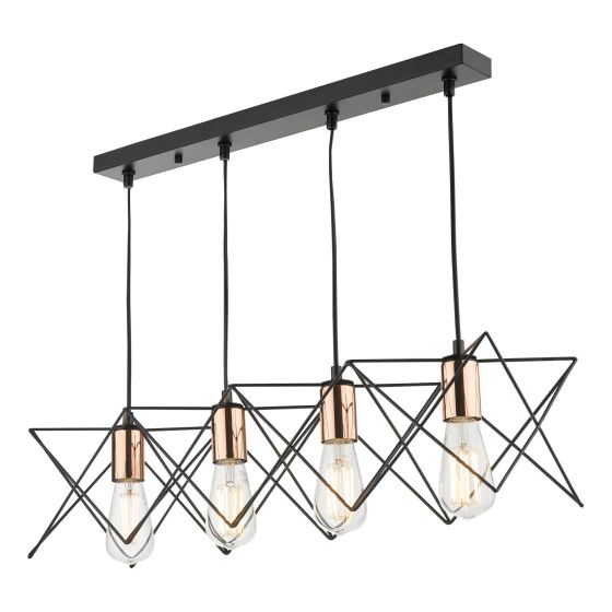 Där Lighting Midi 4 Light Bar Pendant Black & Copper Detail