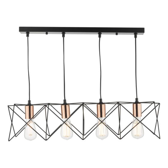 Där Lighting Midi 4 Light Bar Pendant Black & Copper Detail