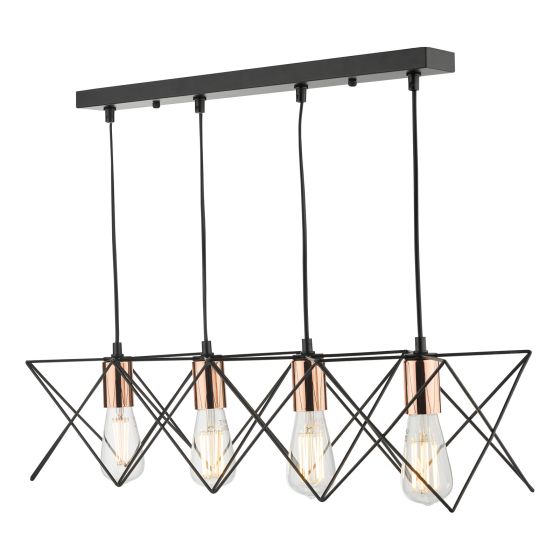 där lighting Midi 4 Light Bar Pendant Black & Copper Detail