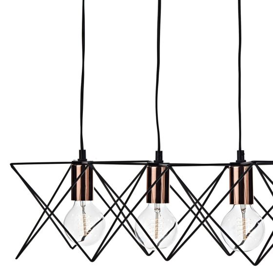 Där Lighting Midi Cage 5 Light Bar Pendant Matt Black Bright & Copper