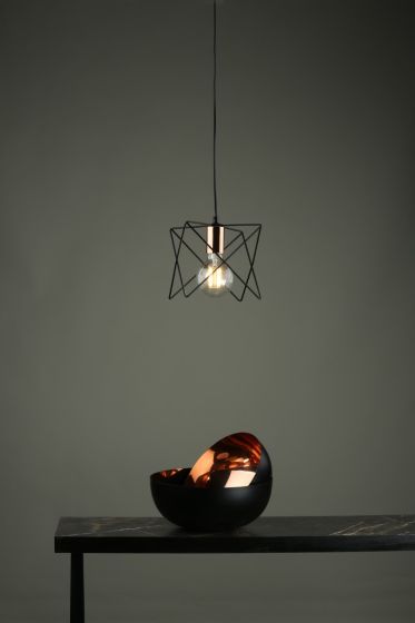 Där Lighting Midi Cage Pendant Matt Black & Bright Copper