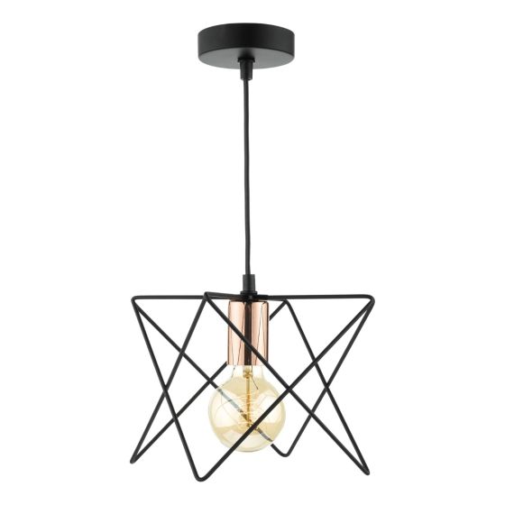 där lighting Midi Cage Pendant Matt Black & Bright Copper