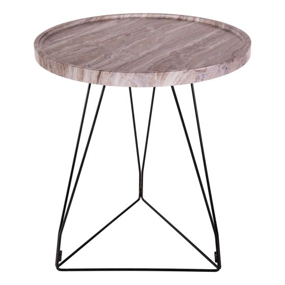 där lighting Miguel Side Table Brown Stone Veneer and Matt Black
