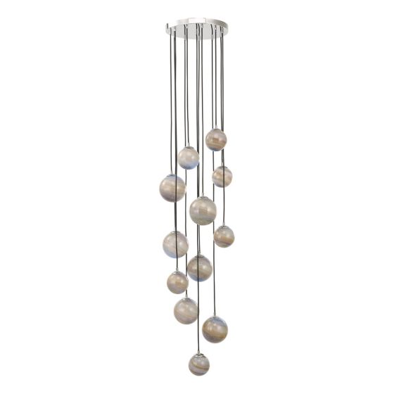 Där Lighting Mikara 12 Light Cluster Pendant Polished Chrome Marble Effect Glass 2.5M