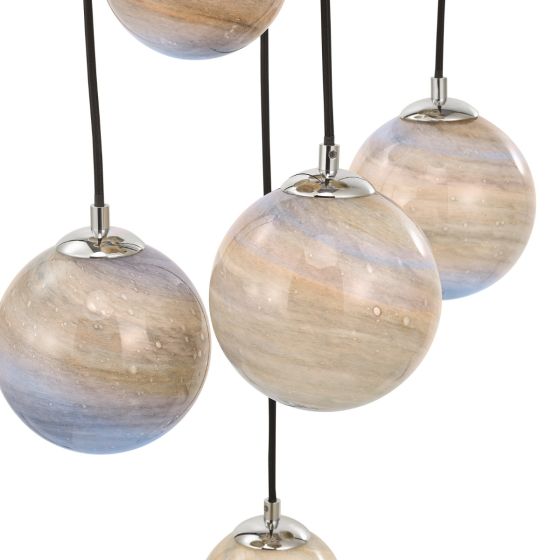 Där Lighting Mikara 12 Light Cluster Pendant Polished Chrome Marble Effect Glass 2.5M