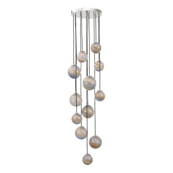 Där Lighting Mikara 12 Light Cluster Pendant Polished Chrome Marble Effect Glass 1.5M