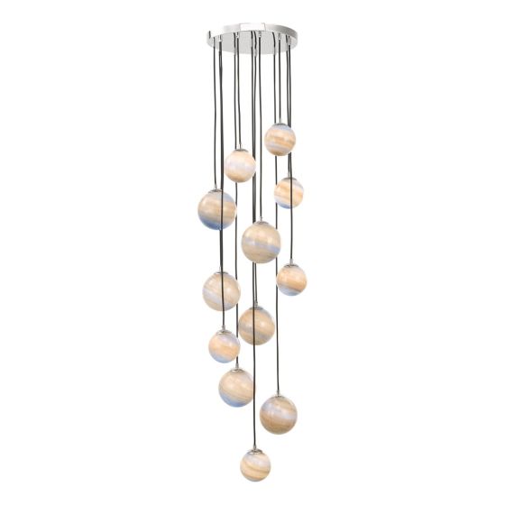 där lighting Mikara 12 Light Cluster Pendant Polished Chrome Marble Effect Glass 1.5M