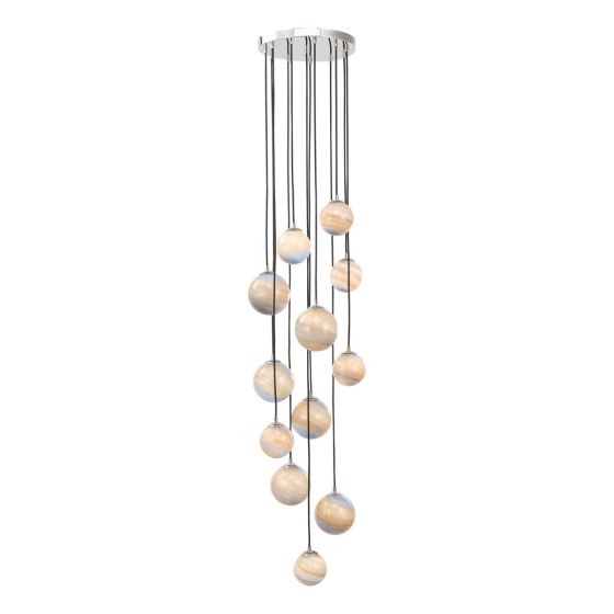 där lighting Mikara 12 Light Cluster Pendant Polished Chrome Marble Effect Glass 2.5M