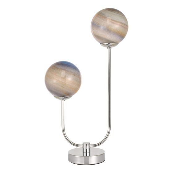 Där Lighting Mikara 2 Light Table Lamp Polished Chrome Marble Effect Glass