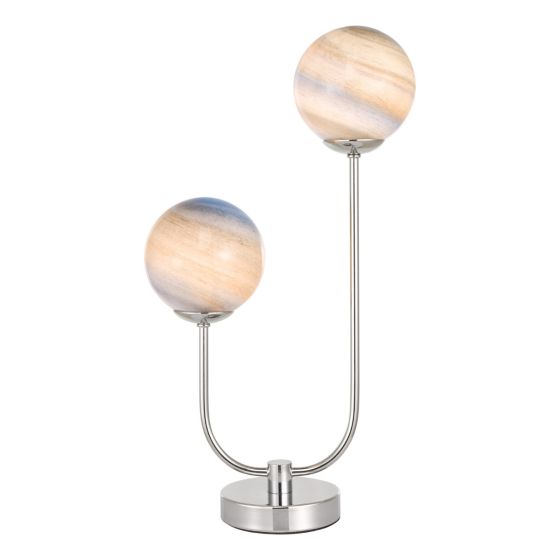 där lighting Mikara 2 Light Table Lamp Polished Chrome Marble Effect Glass