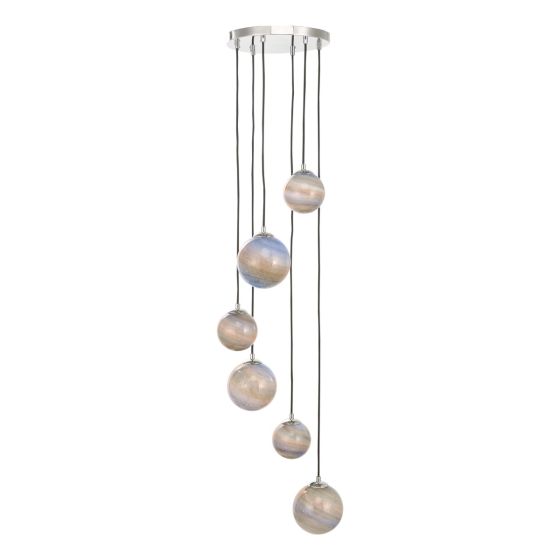Där Lighting Mikara 6 Light Cluster Pendant Marble Effect Glass & Polished Chrome