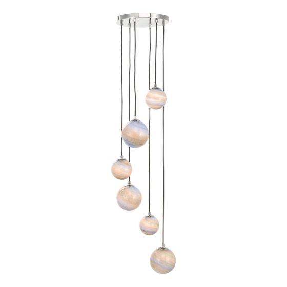 där lighting Mikara 6 Light Cluster Pendant Marble Effect Glass & Polished Chrome