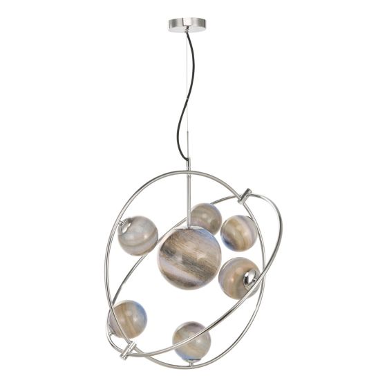 Där Lighting Mikara 7 Light Pendant Polished Chrome Marble Effect Glass