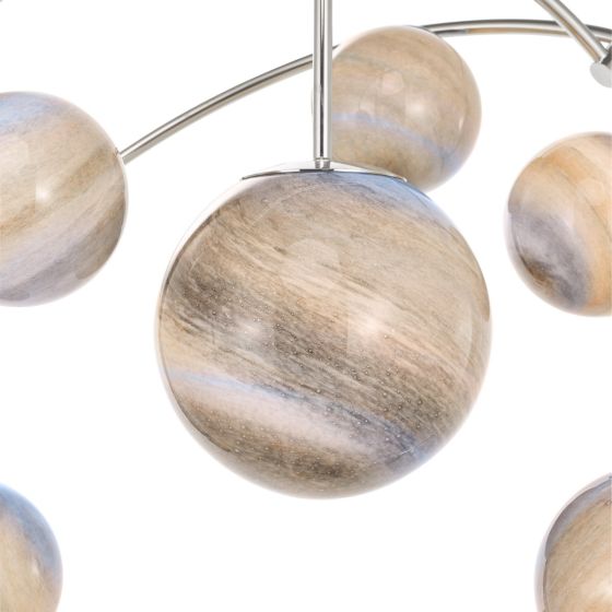 Där Lighting Mikara 7 Light Pendant Polished Chrome Marble Effect Glass