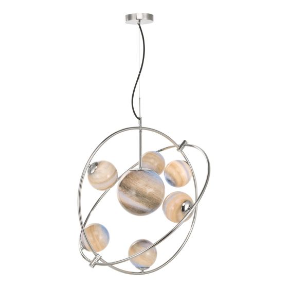 där lighting Mikara 7 Light Pendant Polished Chrome Marble Effect Glass