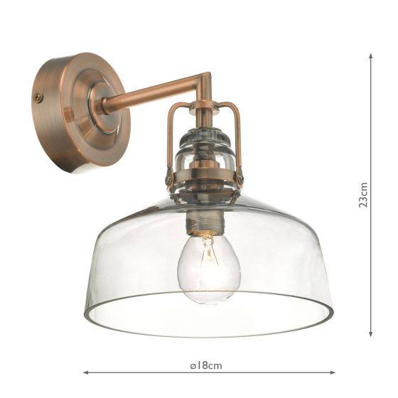 Där Lighting Miles Wall Light Antique Copper Smoked Glass