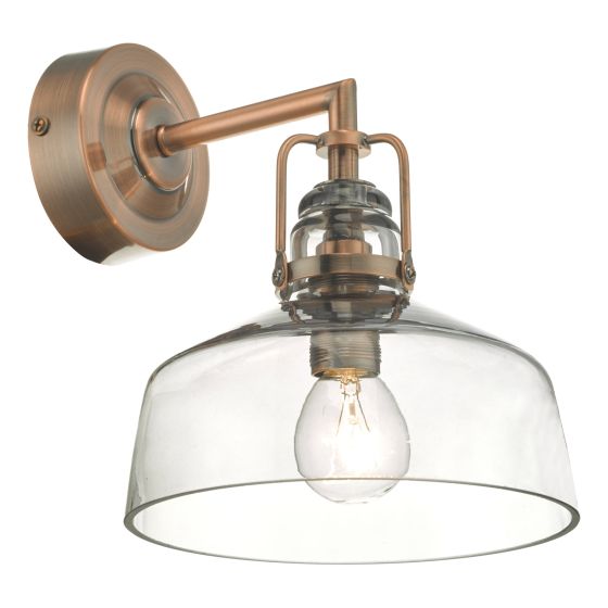 där lighting Miles Wall Light Antique Copper Smoked Glass
