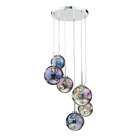 Där Lighting Mira 6 Light Cluster Pendant Polished Chrome Iridised Glass