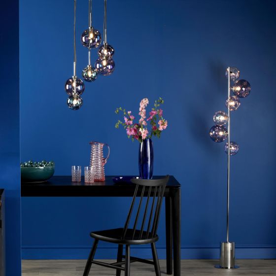 Där Lighting Mira 6 Light Cluster Pendant Polished Chrome Iridised Glass