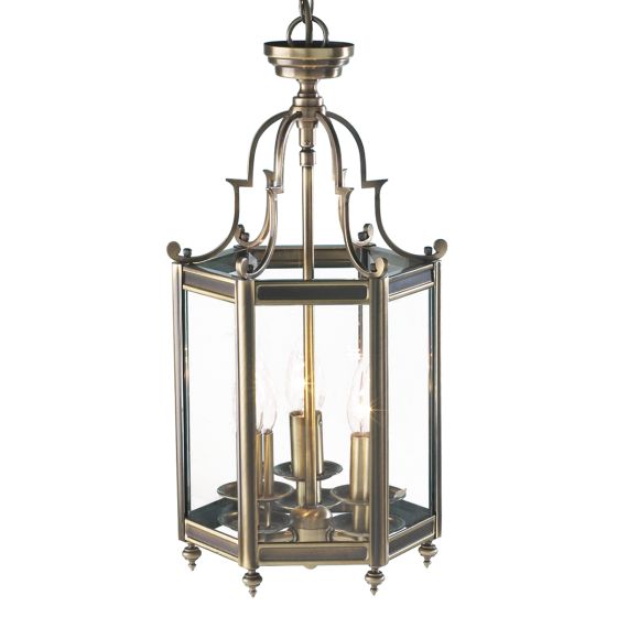 Där Lighting Moorgate Hexagonal Hall Lantern Dual Mount Antique Brass