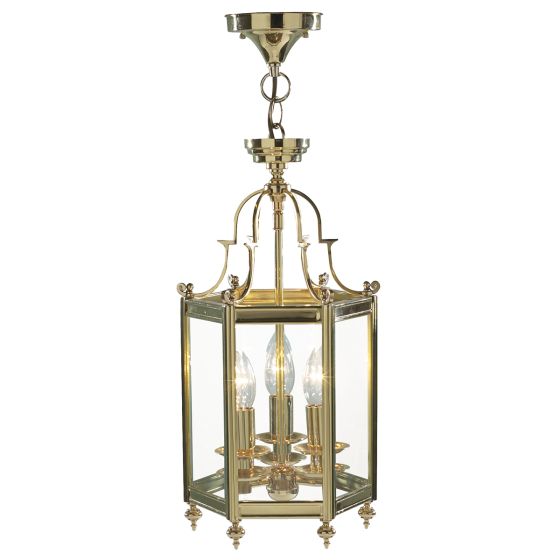Där Lighting Moorgate Hexagonal Hall Lantern Dual Mount Polished Brass