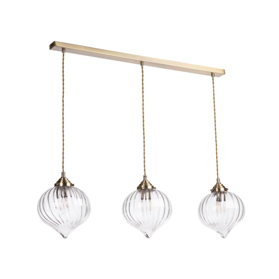 Där Lighting Mya 3 Light Bar Pendant Antique Brass And Glass