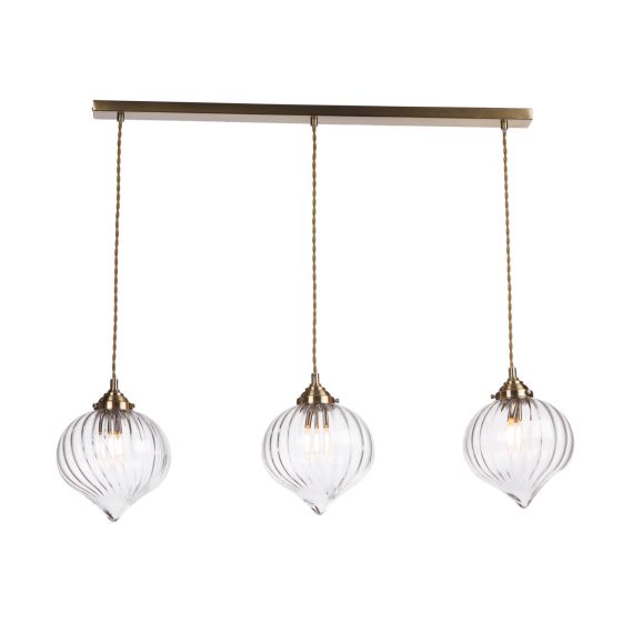 Där Lighting Mya 3 Light Bar Pendant Antique Brass And Glass
