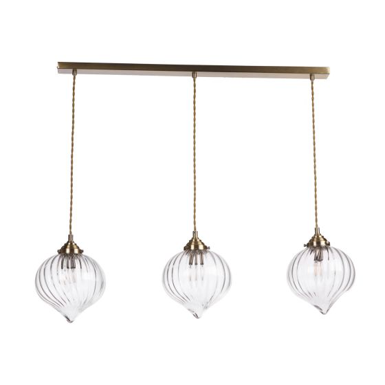Där Lighting Mya 3 Light Bar Pendant Antique Brass And Glass