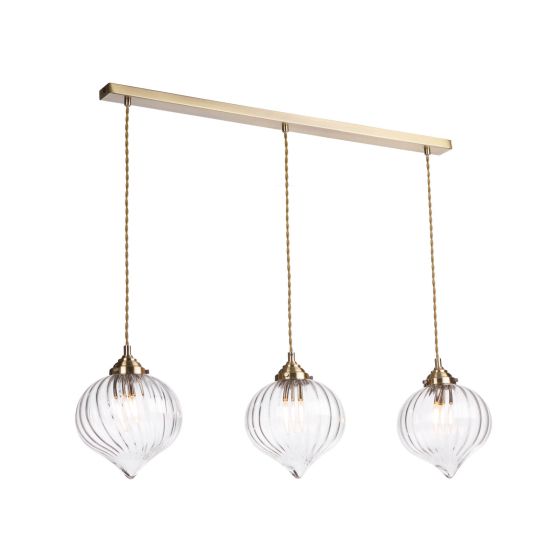 där lighting Mya 3 Light Bar Pendant Antique Brass and Glass